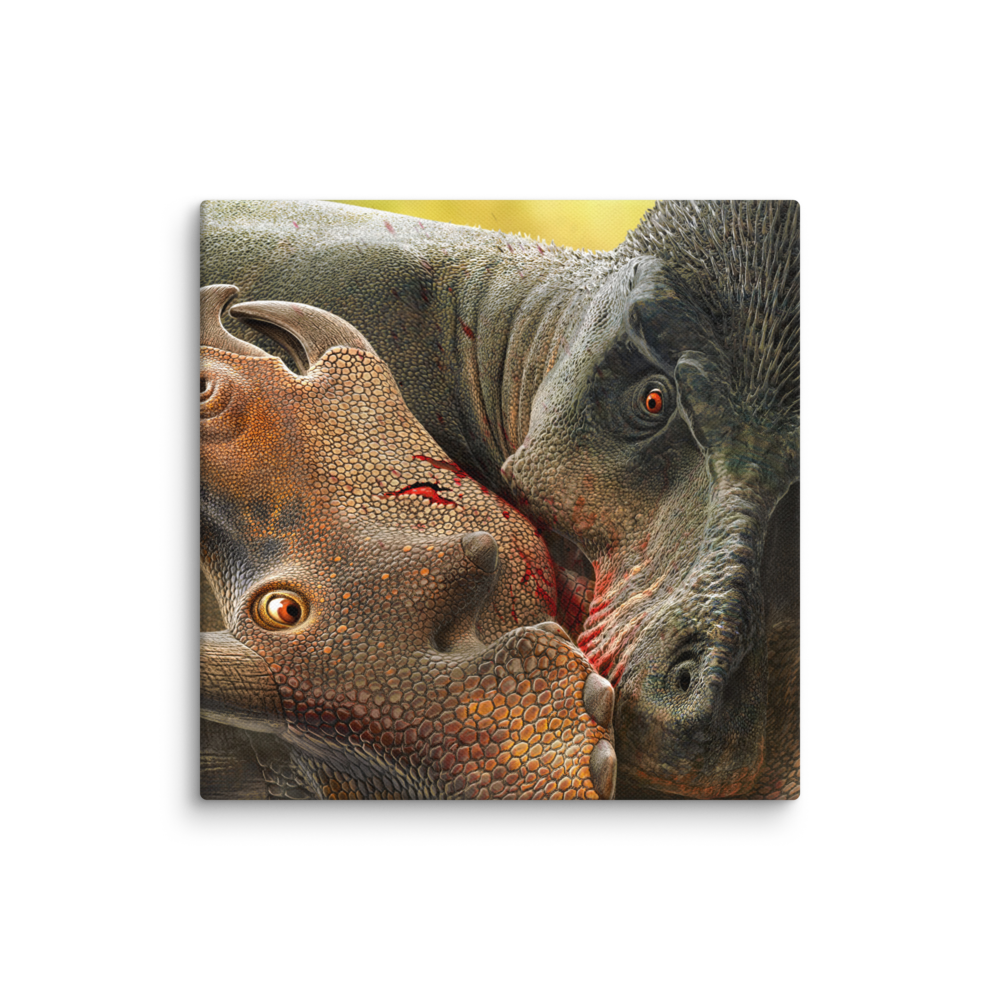 Tyrannosaurus Biting Triceratops canvas