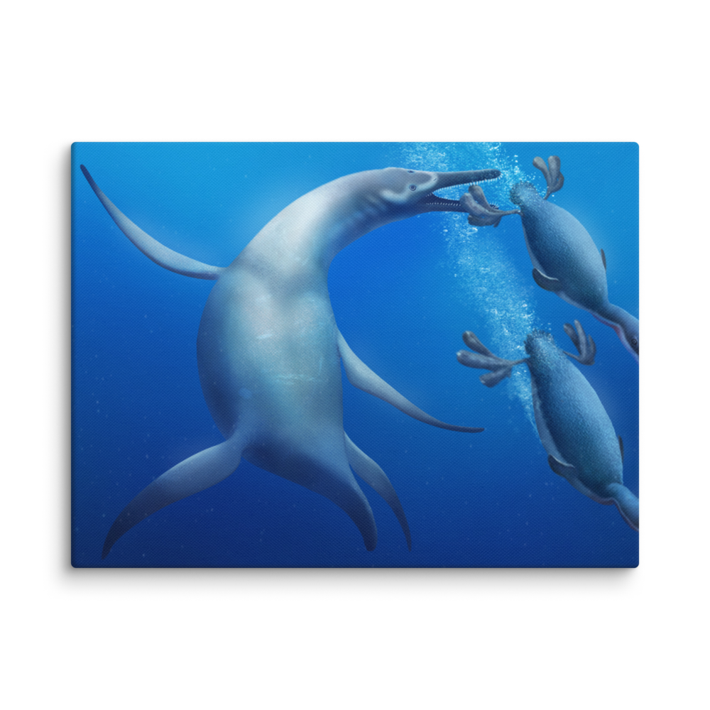 Hesperornis and plesiosaur — Canvas 12×16