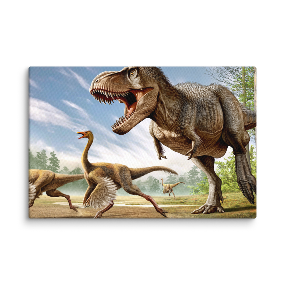 Tyrannosaurus Attacking Two Ornithomimus canvas