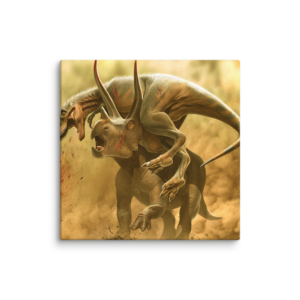 Triceratops vs Juvenile Tyrannosaurus — Canvas 14×14