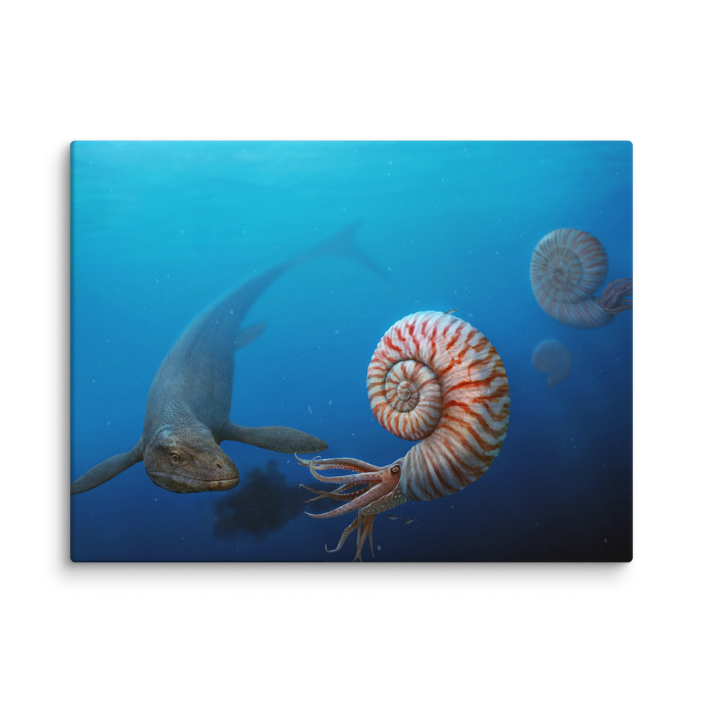 Parapuzosia vs Mosasaurus — Canvas 30×40