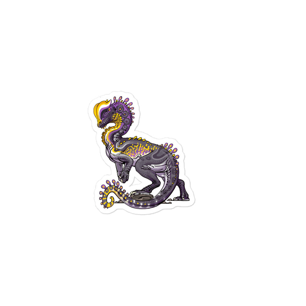 Dilophosaurus Nonbinary Pride - sticker - White