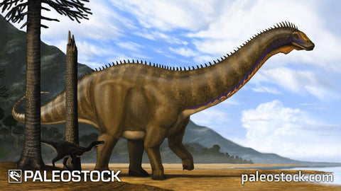 Brontosaurus and Ornitholestes stock image