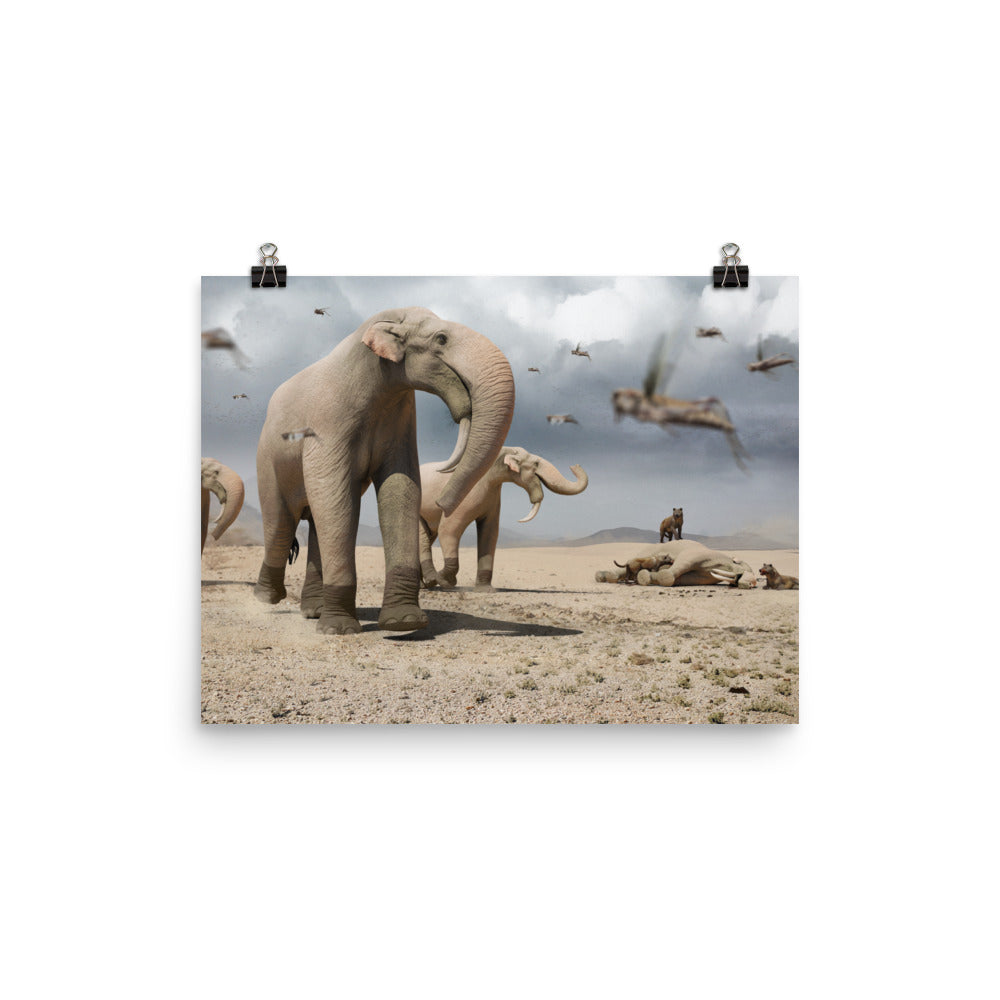  Posterazzi Deinotherium compared to a modern adult African  Elephant Poster Print, (32 x 24): Posters & Prints