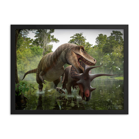 Triceratops vs Tyrannosaurus framed print
