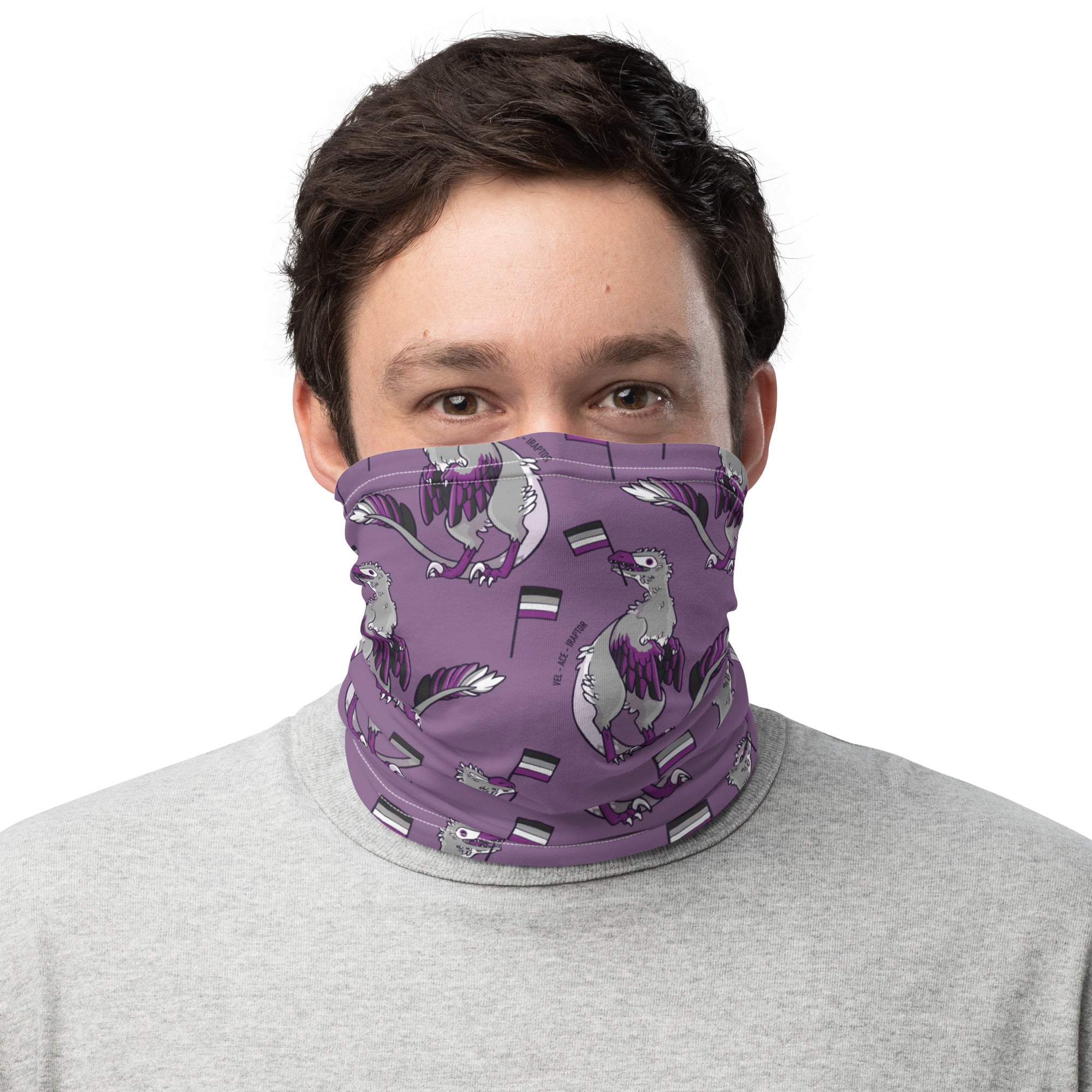 Velociraptor Dinosaur Asexual Pride Flag neck gaiter