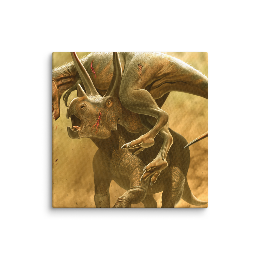 Triceratops vs Juvenile Tyrannosaurus — Canvas 12×12