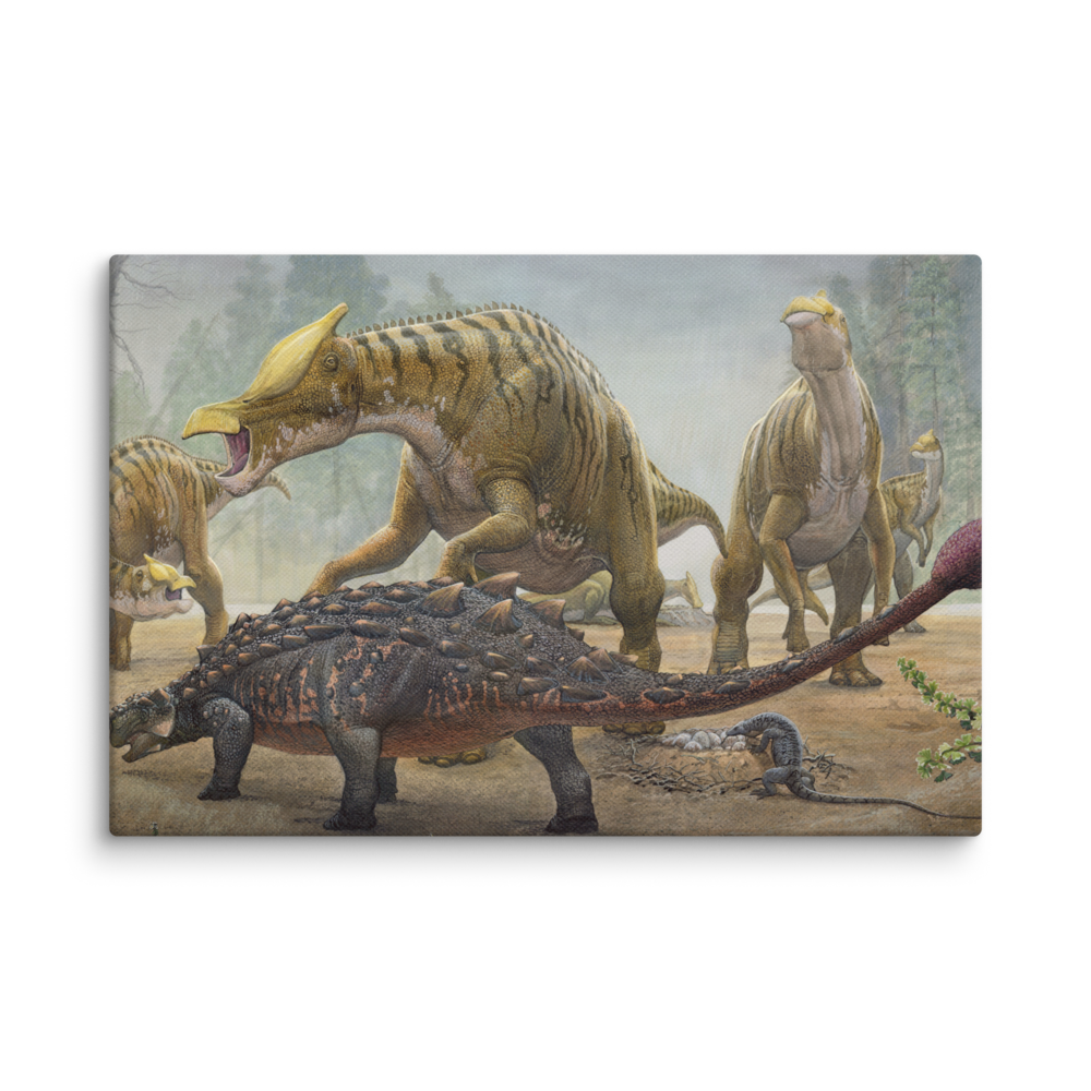 Tarchia Vs  saurolophus canvas