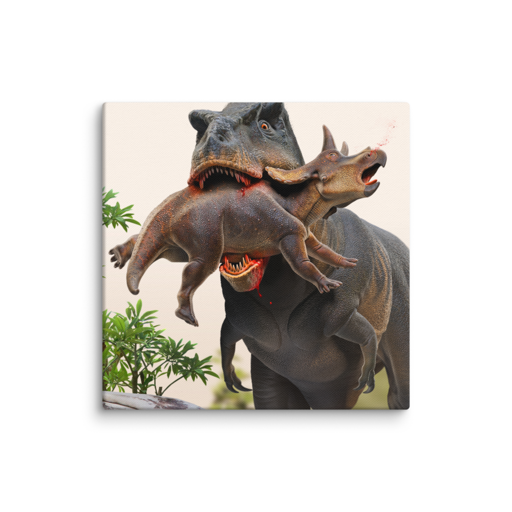 Tyrannosaurus hunting a juvenile Triceratops — Canvas 16×16