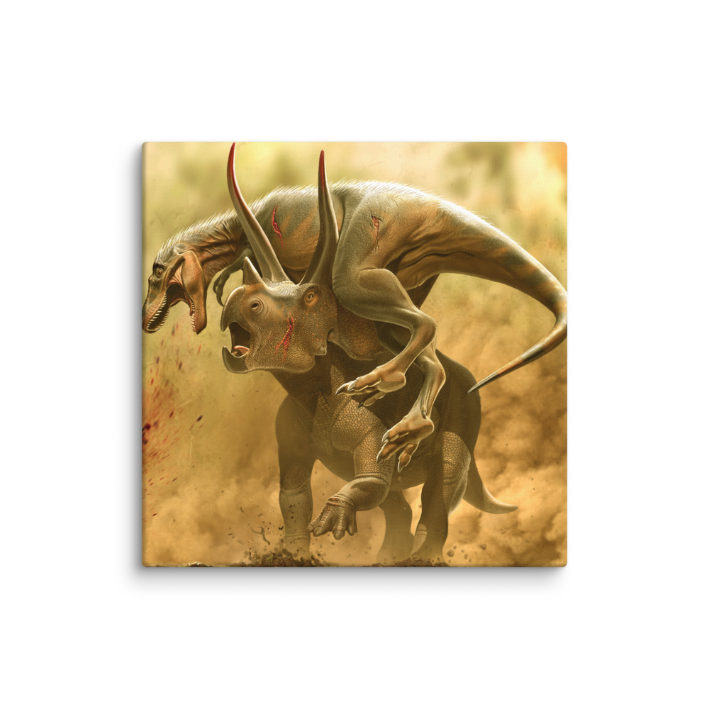 Triceratops vs Juvenile Tyrannosaurus — Canvas 18×18