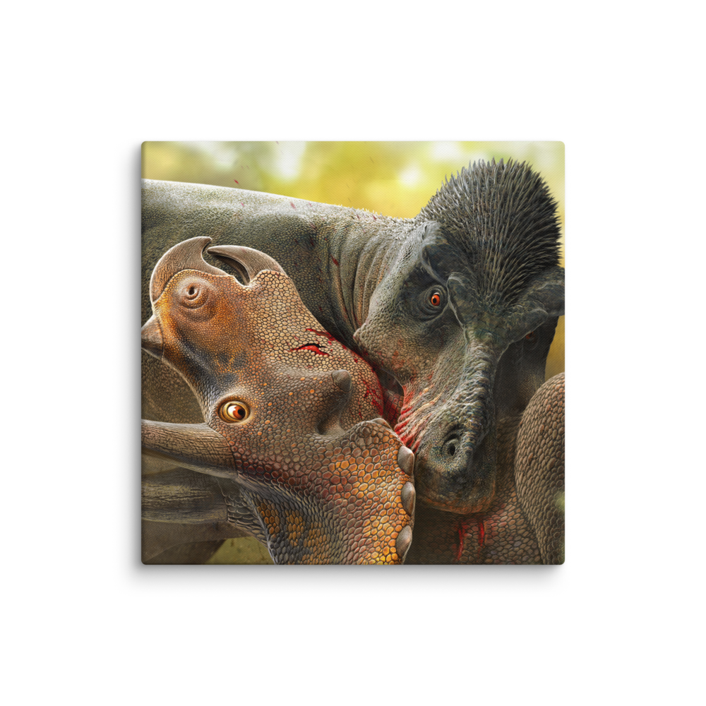 Tyrannosaurus Biting Triceratops — Canvas 20×20