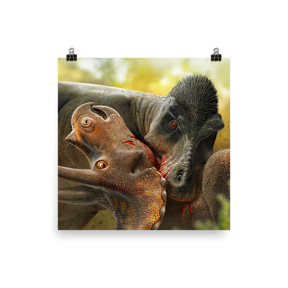 Tyrannosaurus Biting Triceratops poster