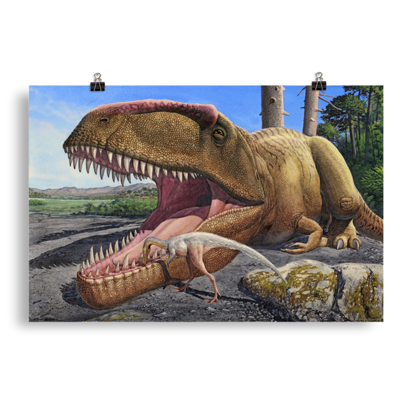 Giganotosaurus carolinii and Alnashetri cerropoliciensis Symbiosis — Poster 20×30