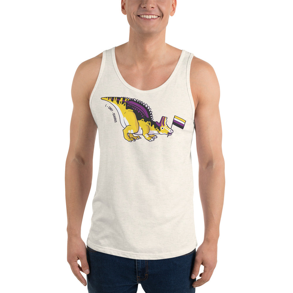 Lambeosaurus Dinosaur Non-binary Pride Flag tank top