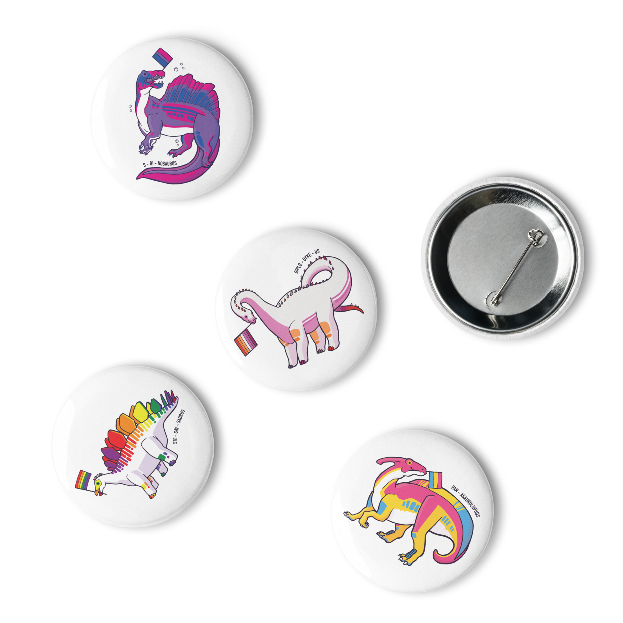 Punny Pride Dinos set of pin buttons