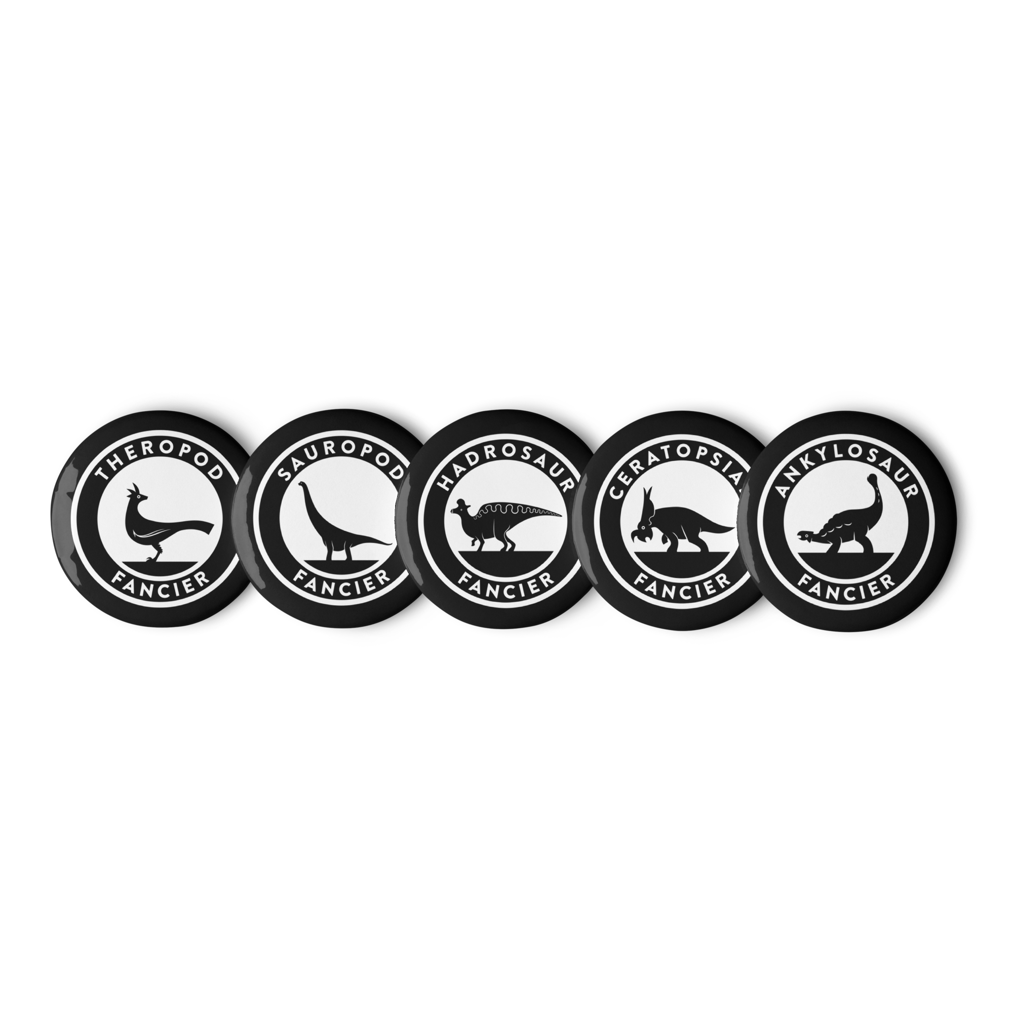 Dinosaur Fancier set of pin buttons