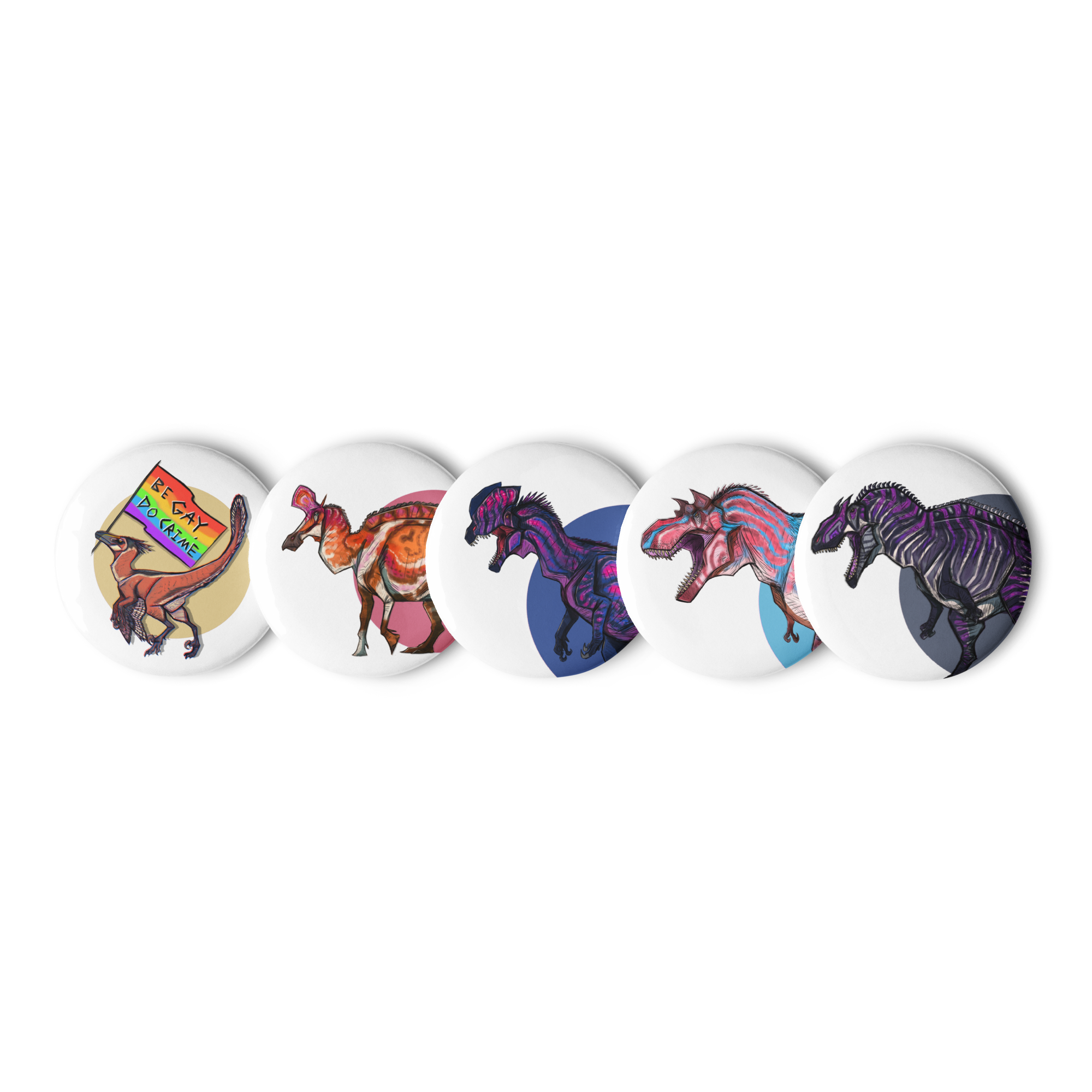 Pride Dinosaurs set of pin buttons