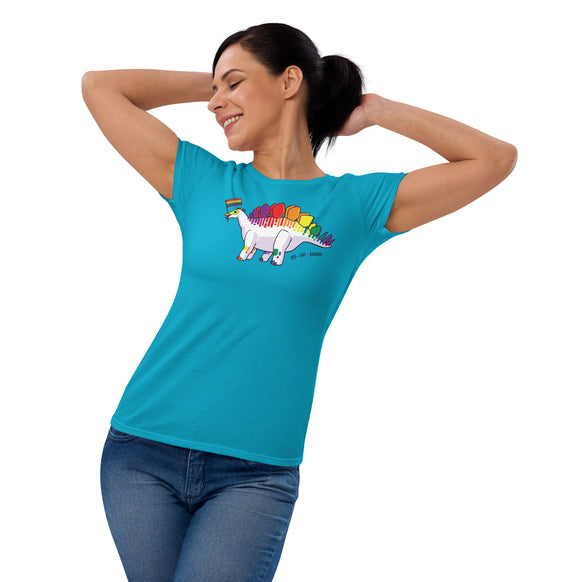 Stegosaurus Dinosaur Gay Pride Flag women's t-shirt