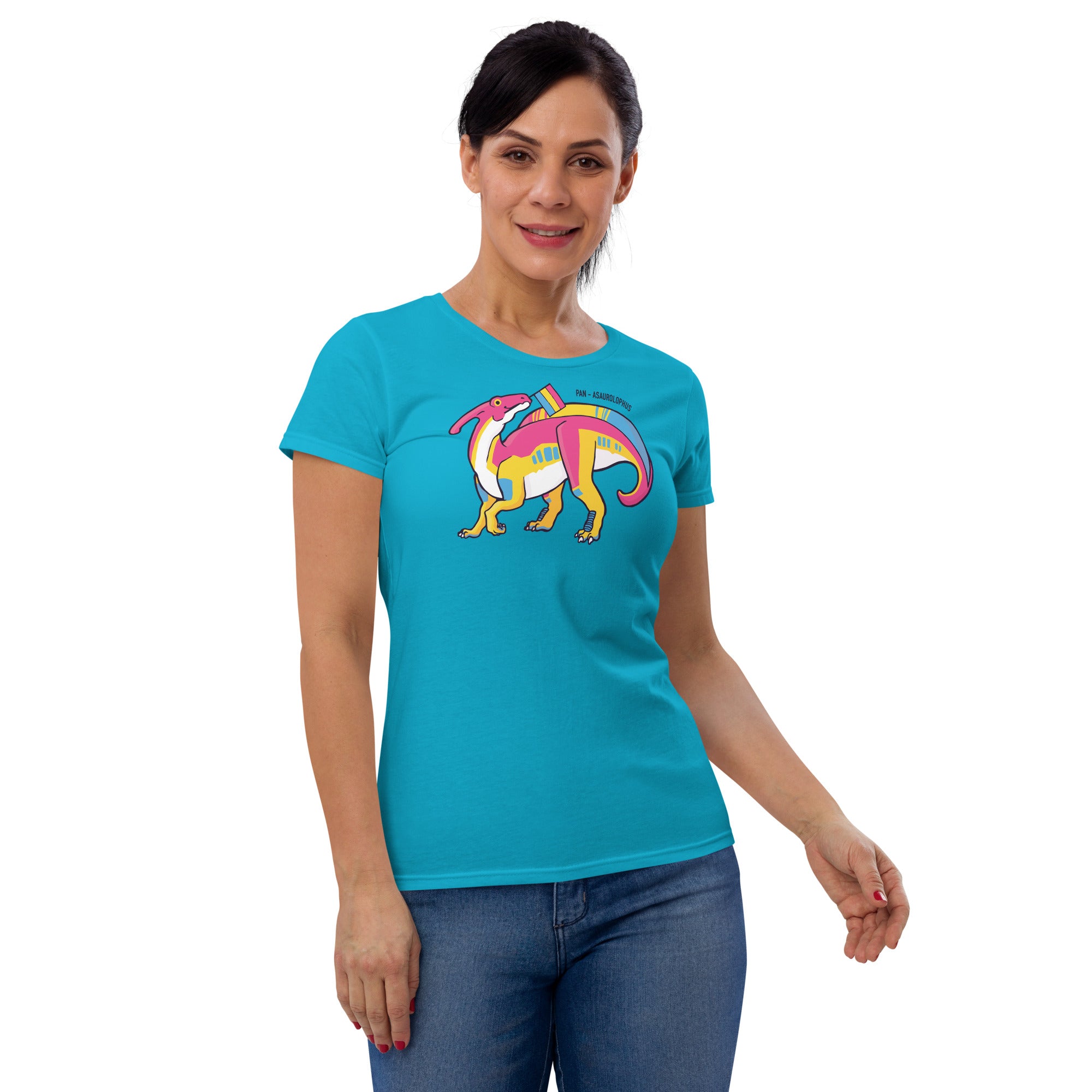 Parasaurolophus Dinosaur Pansexual Pride Flag women's t-shirt