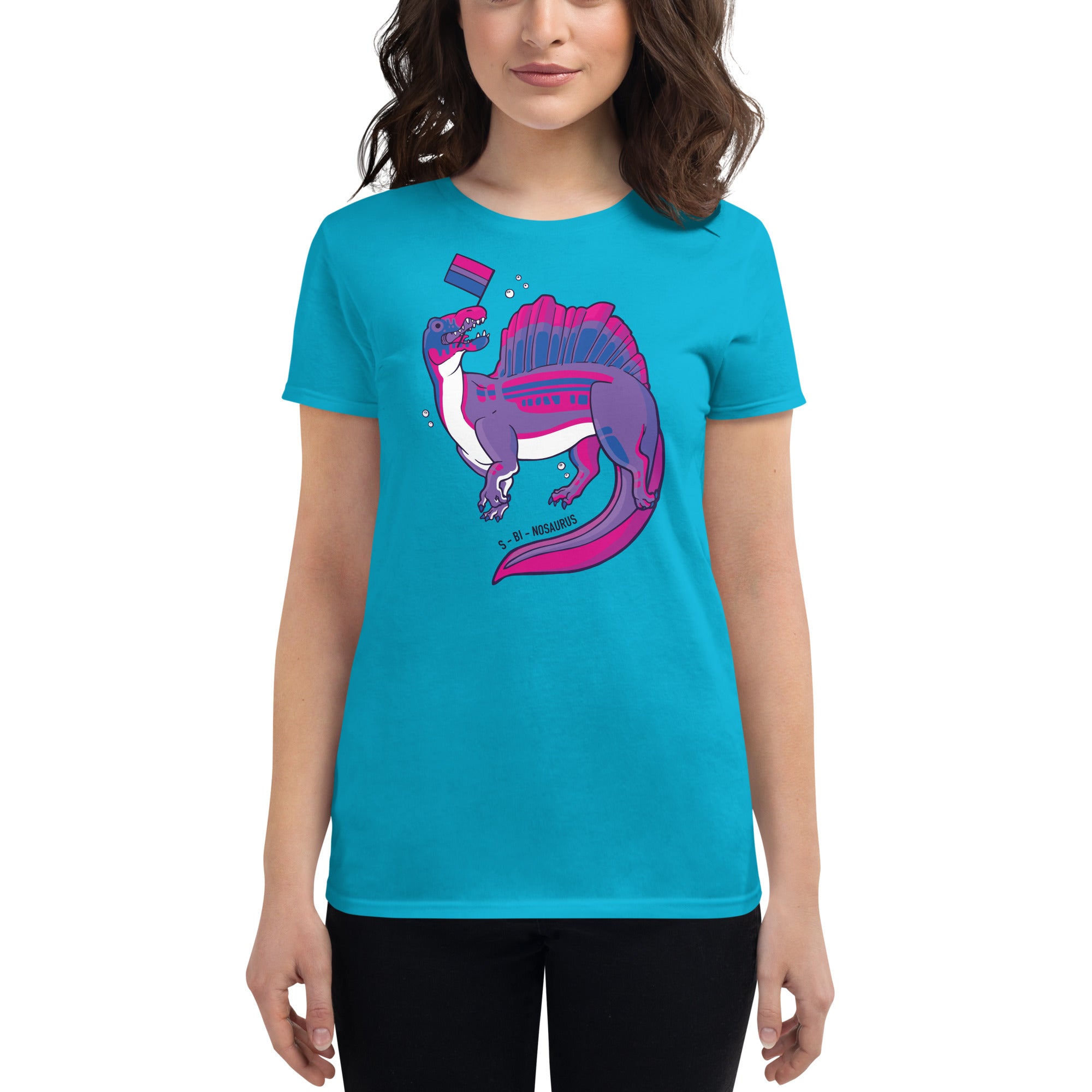 Spinosaurus Dinosaur Bisexual Pride Flag women's t-shirt