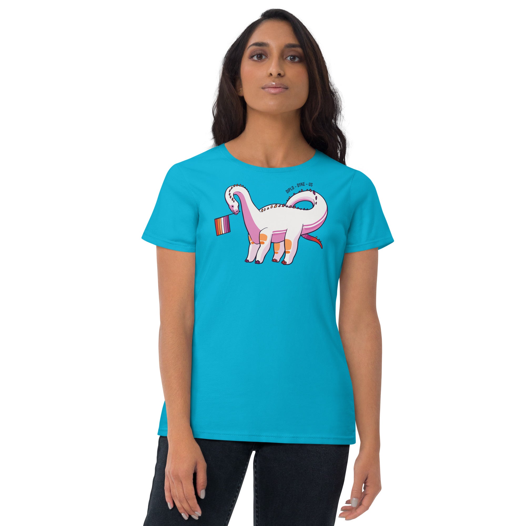 Diplodocus Dinosaur Lesbian Pride Flag women's t-shirt