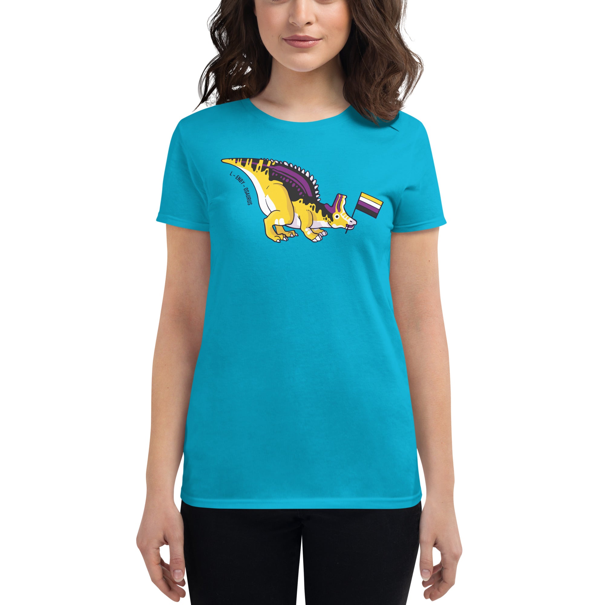 Lambeosaurus Dinosaur Non-binary Pride Flag women's t-shirt