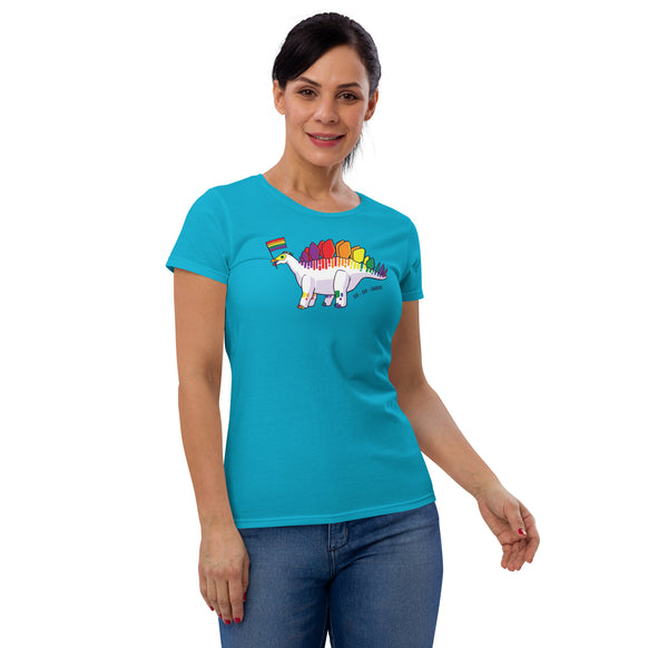 Stegosaurus Dinosaur Gay Pride Flag women's t-shirt