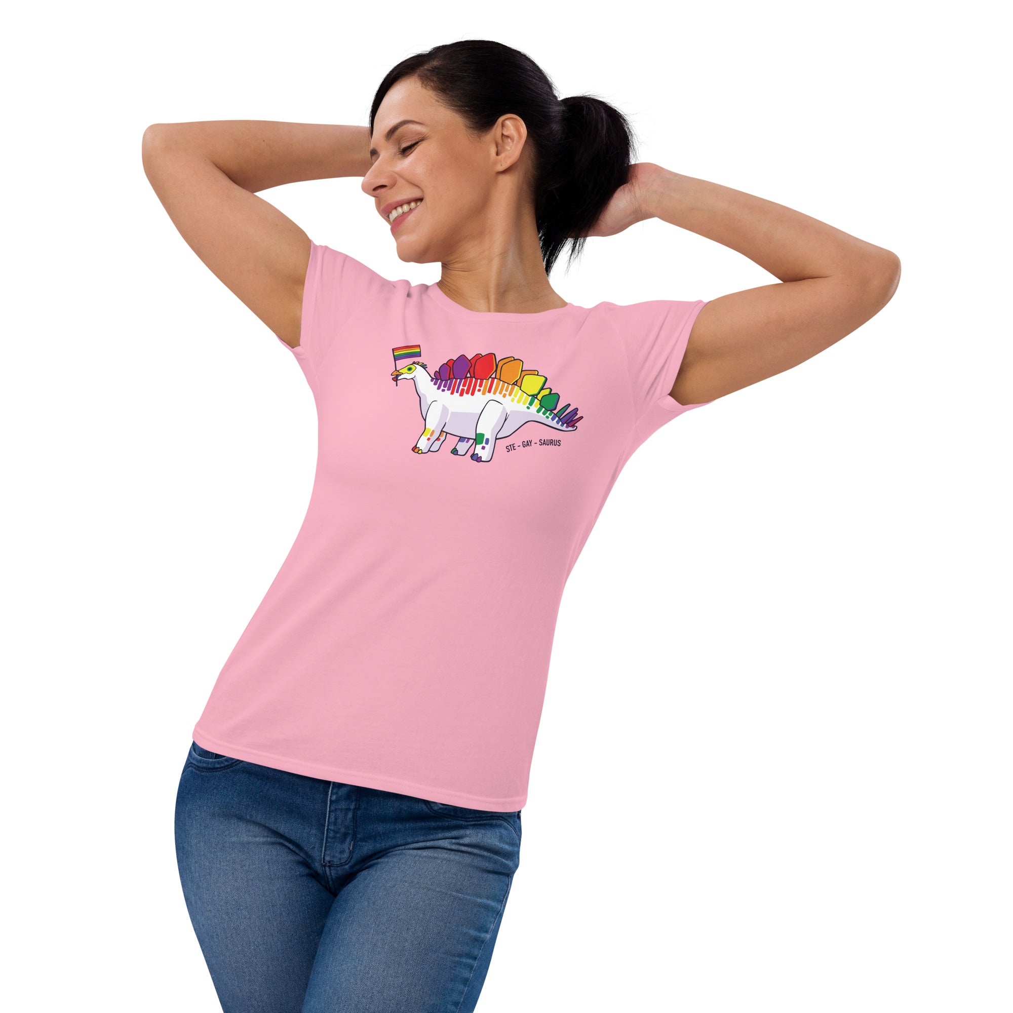 Stegosaurus Dinosaur Gay Pride Flag women's t-shirt