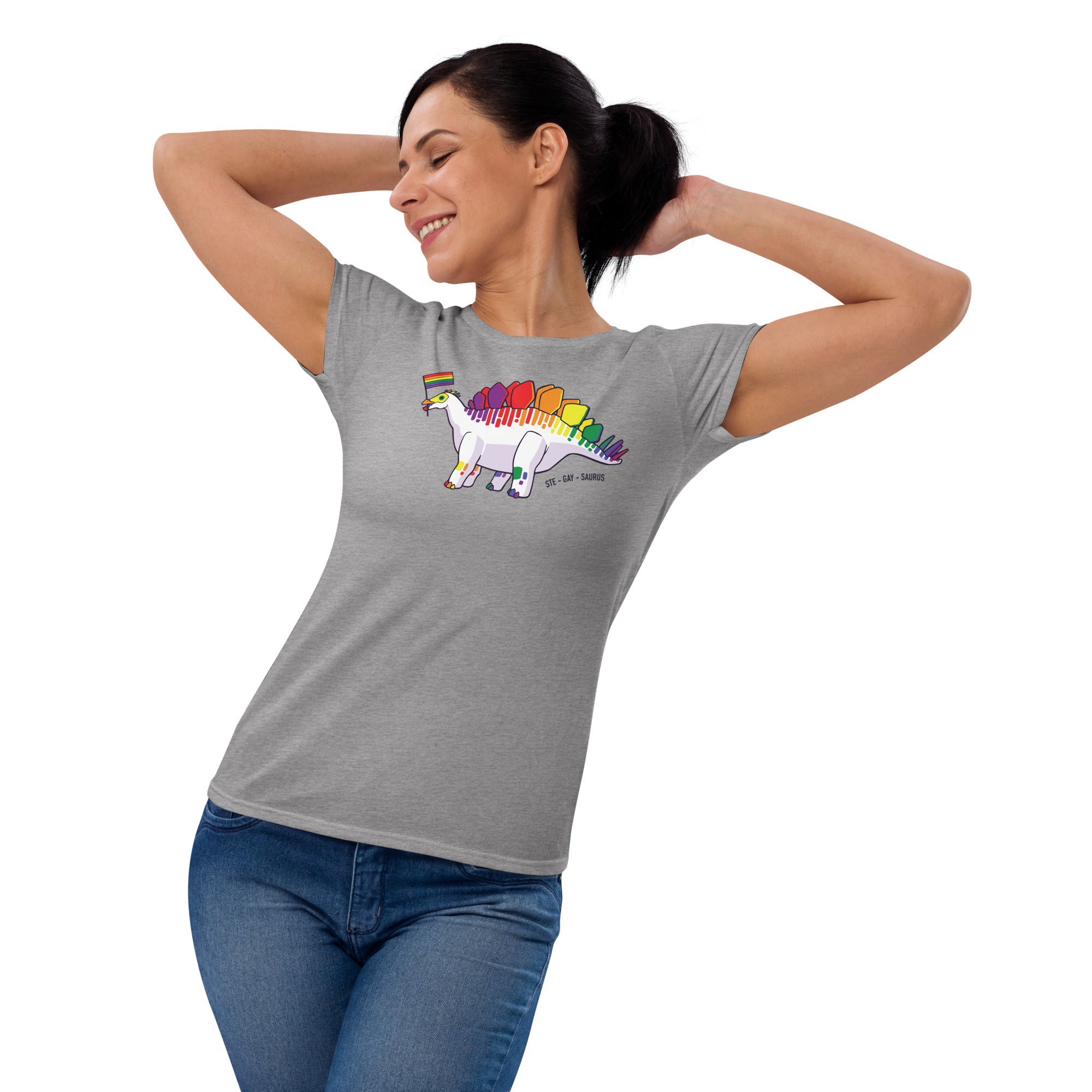 Stegosaurus Dinosaur Gay Pride Flag women's t-shirt