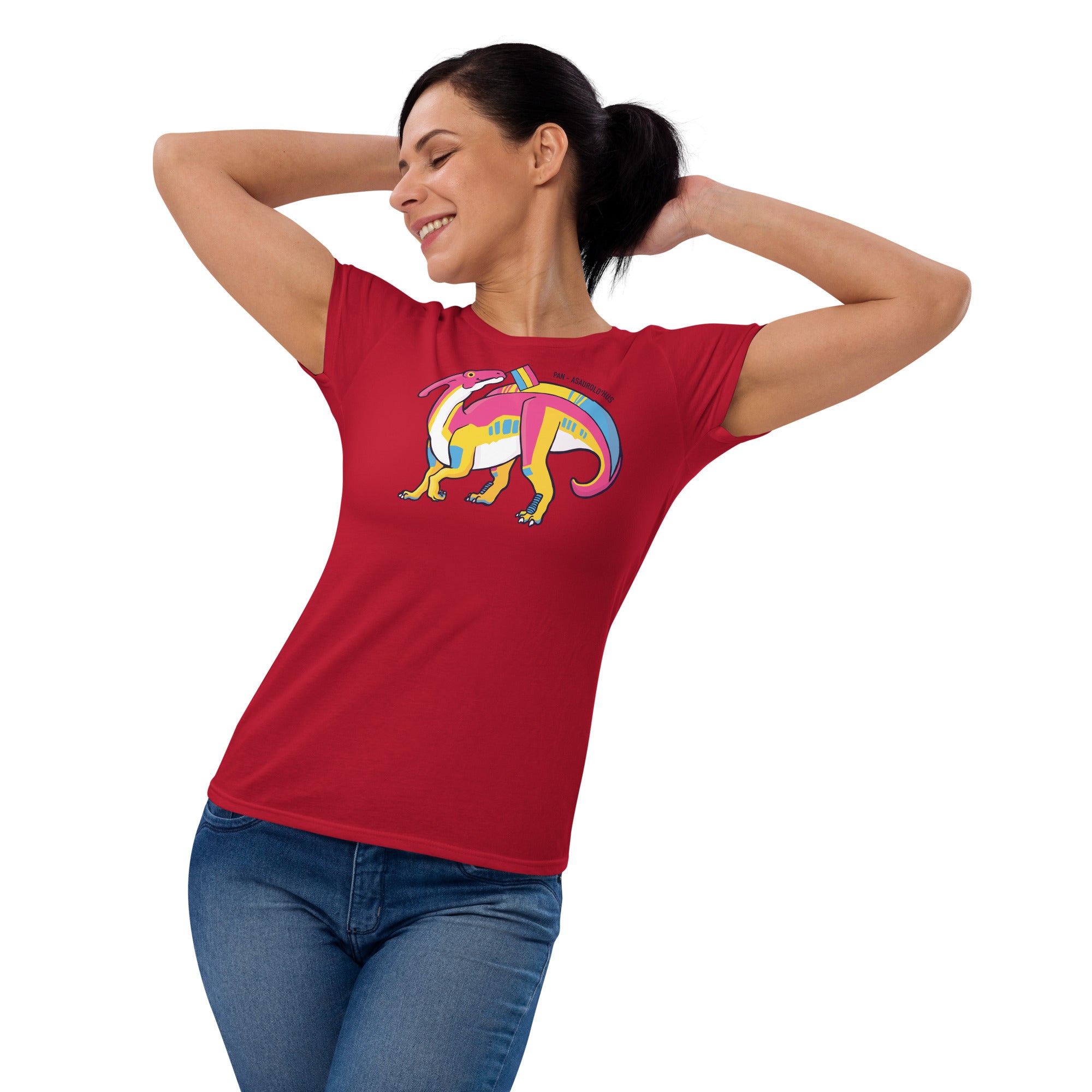 Parasaurolophus Dinosaur Pansexual Pride Flag women's t-shirt