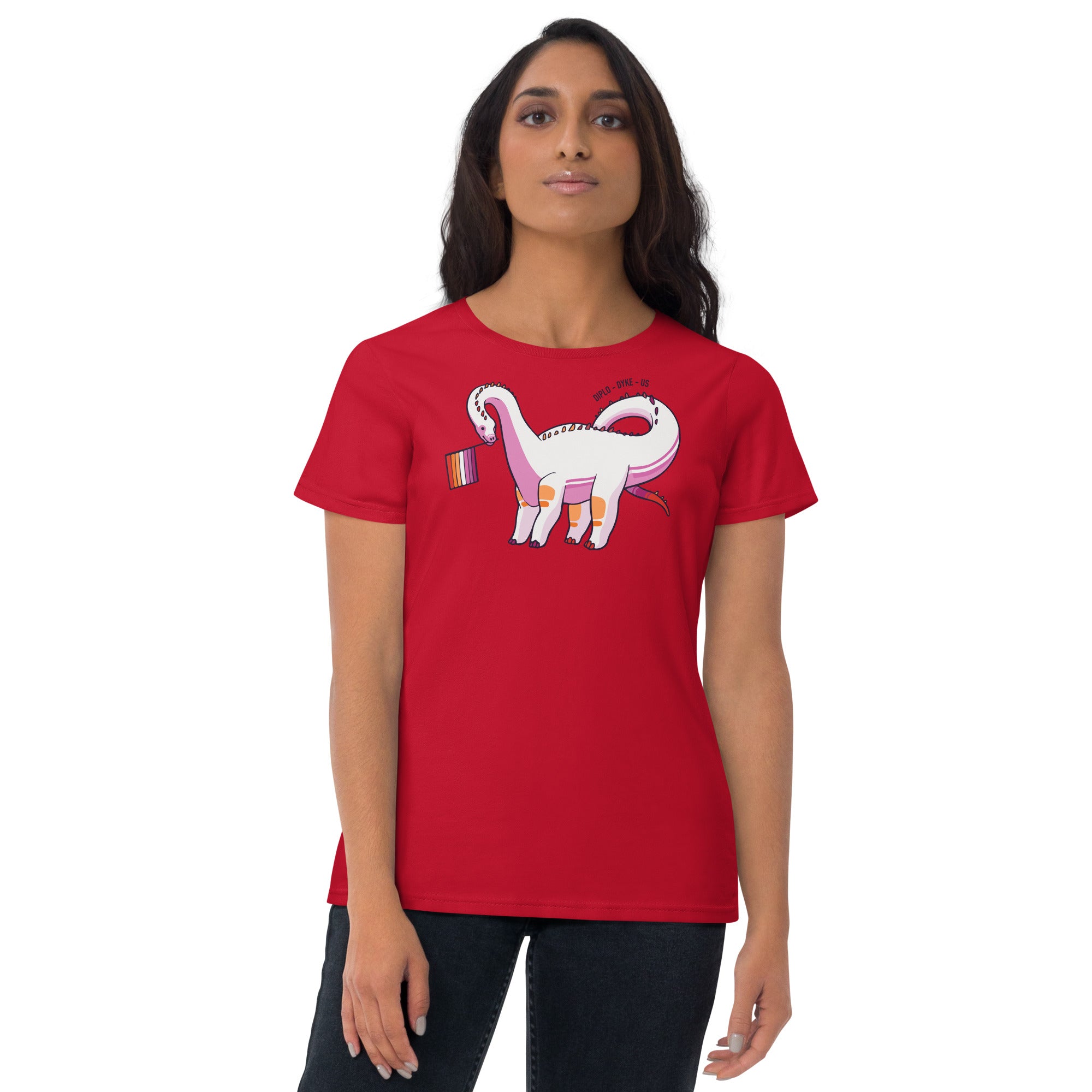 Diplodocus Dinosaur Lesbian Pride Flag women's t-shirt