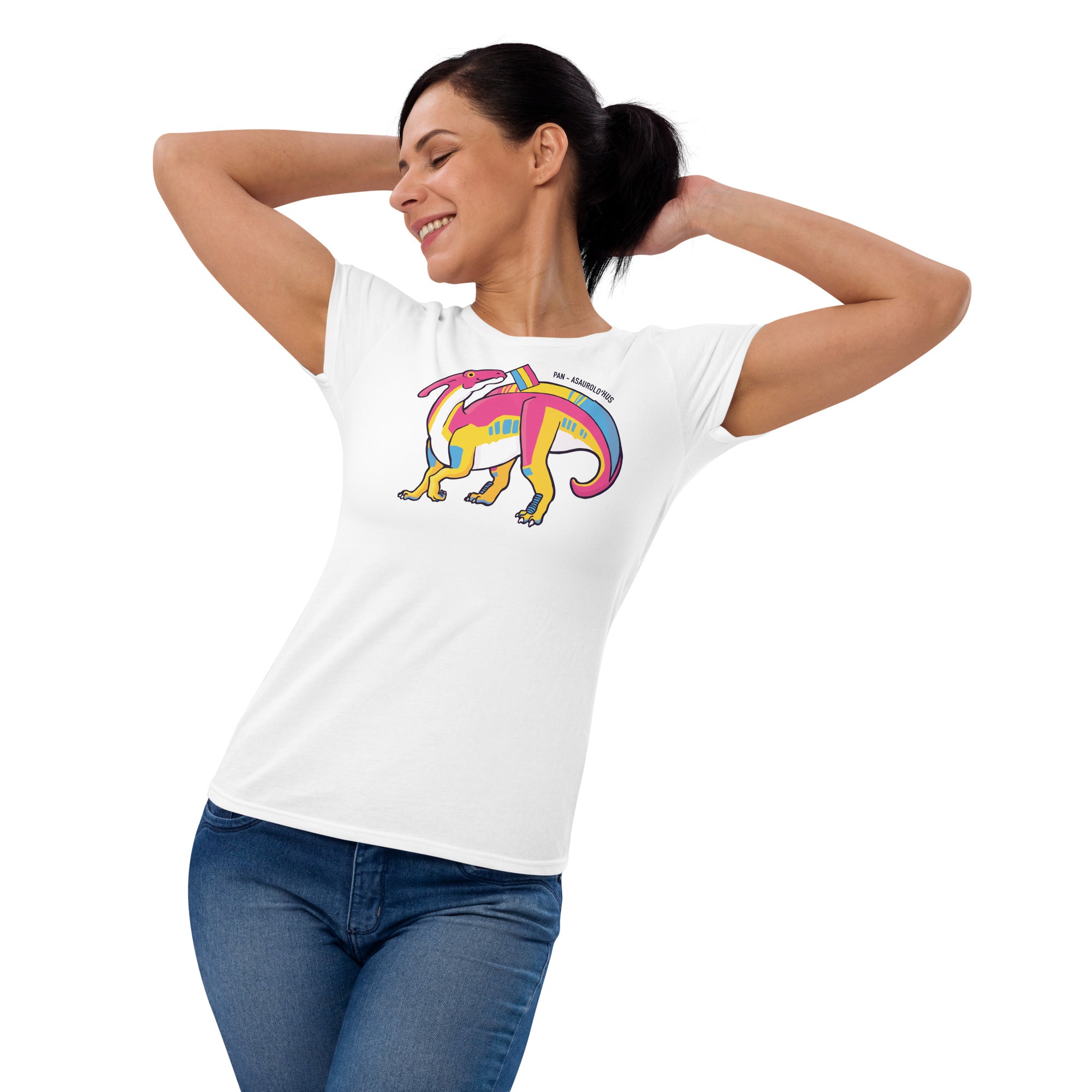 Parasaurolophus Dinosaur Pansexual Pride Flag women's t-shirt