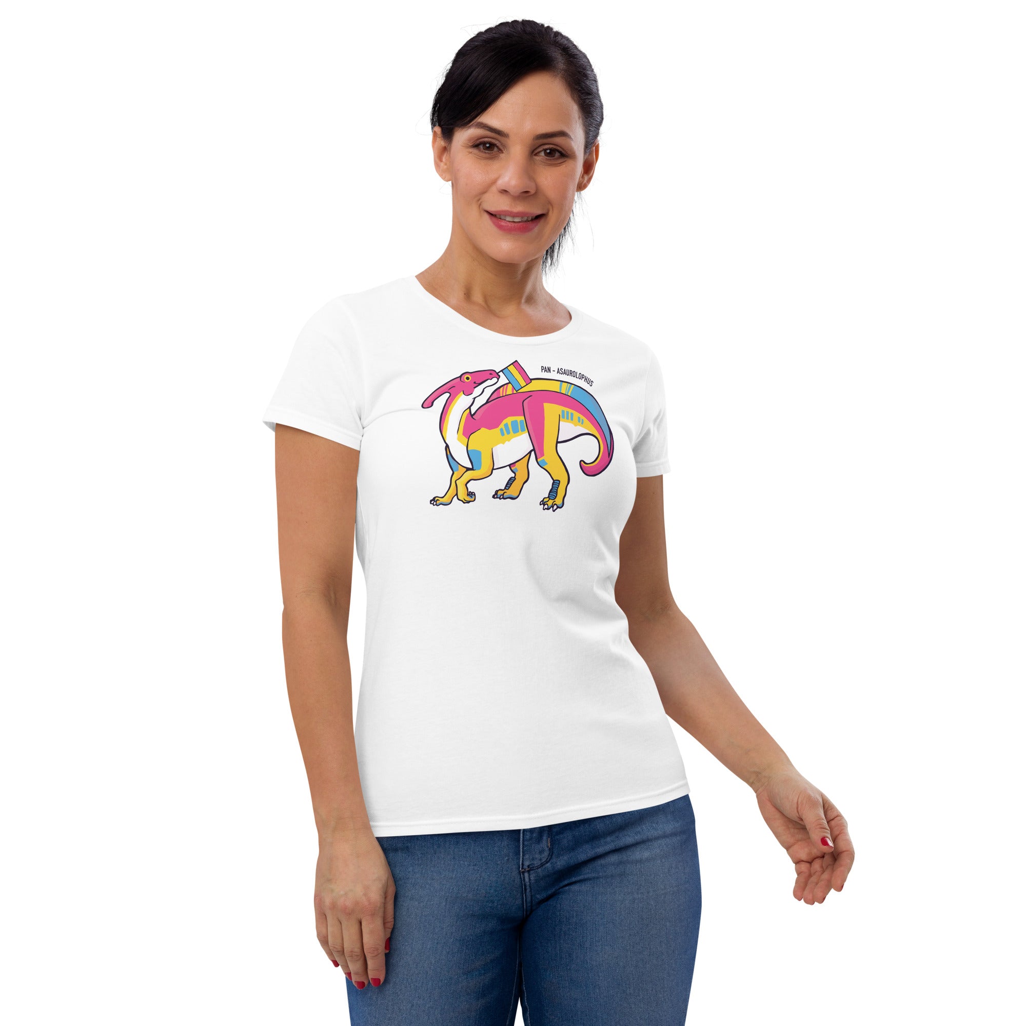 Parasaurolophus Dinosaur Pansexual Pride Flag women's t-shirt