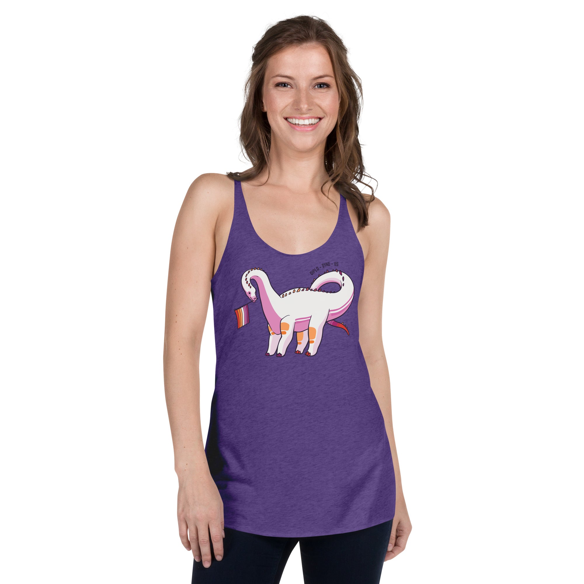 Diplodocus Dinosaur Lesbian Pride Flag racerback tank top