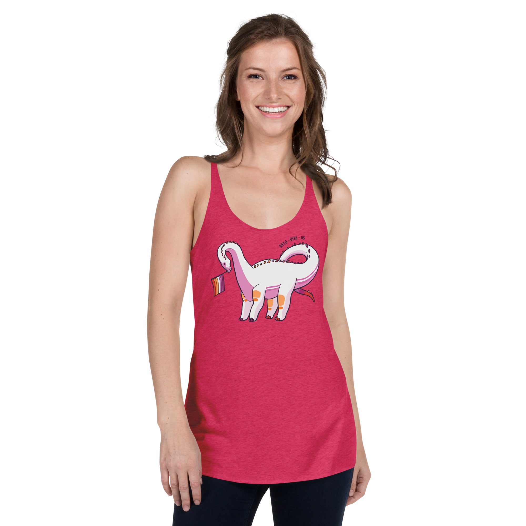 Diplodocus Dinosaur Lesbian Pride Flag racerback tank top