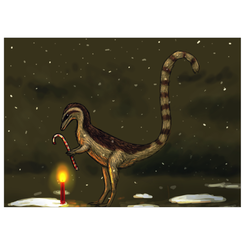 Sinosauropteryx dinosaur holiday greeting card