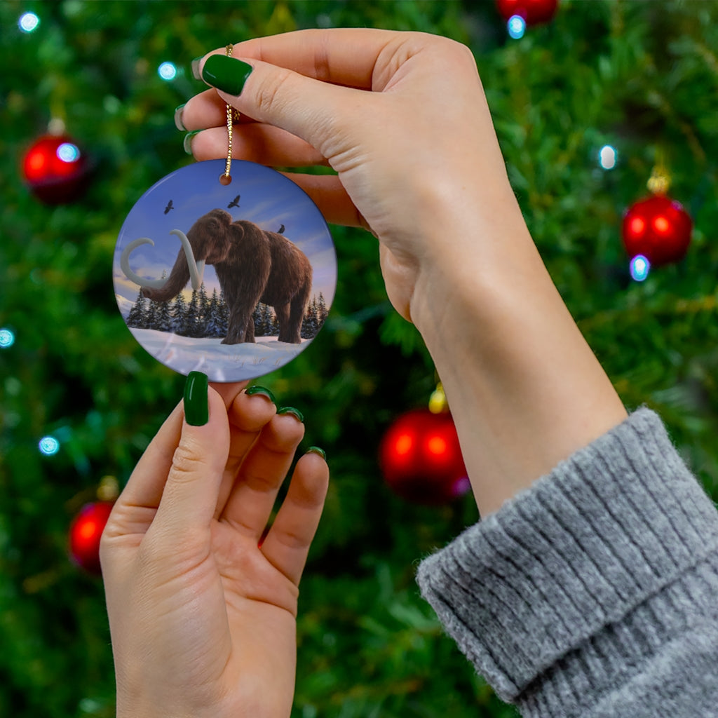 Woolly Mammoth round ceramic ornament