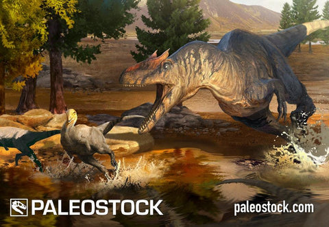 Allosaurus Ambushing Dryosaurus stock image