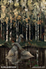 Erlikosaurus Among Birch Trees stock image