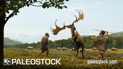 Megaloceros And Neanderthals stock image