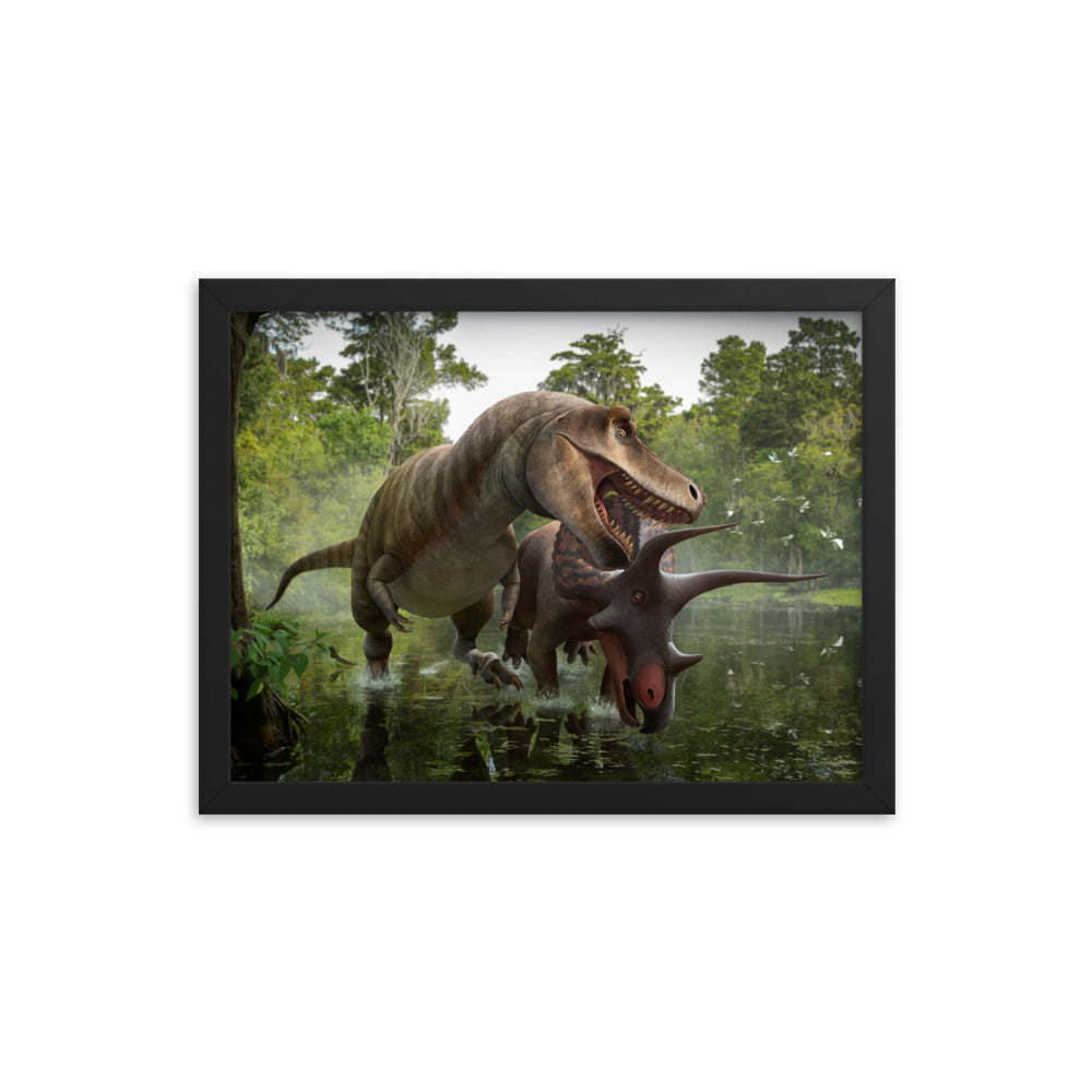 Triceratops vs Tyrannosaurus framed print