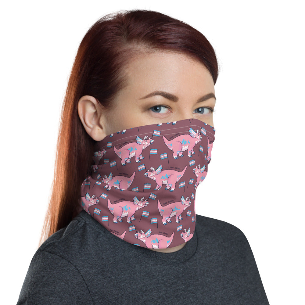 Triceratops Dinosaur Trans Pride Flag neck gaiter