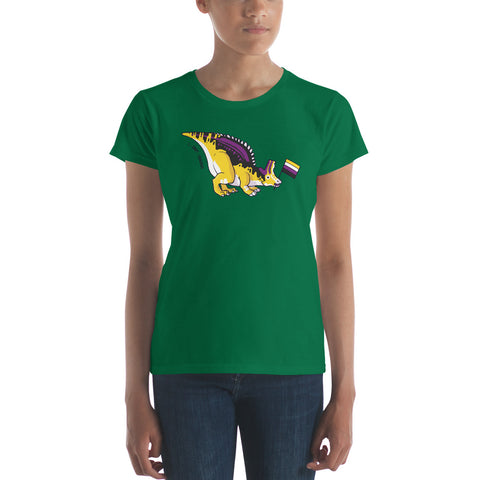 Lambeosaurus Dinosaur Non-binary Pride Flag women's t-shirt