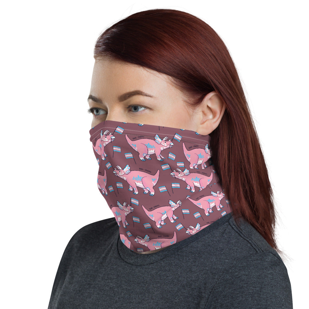 Triceratops Dinosaur Trans Pride Flag neck gaiter