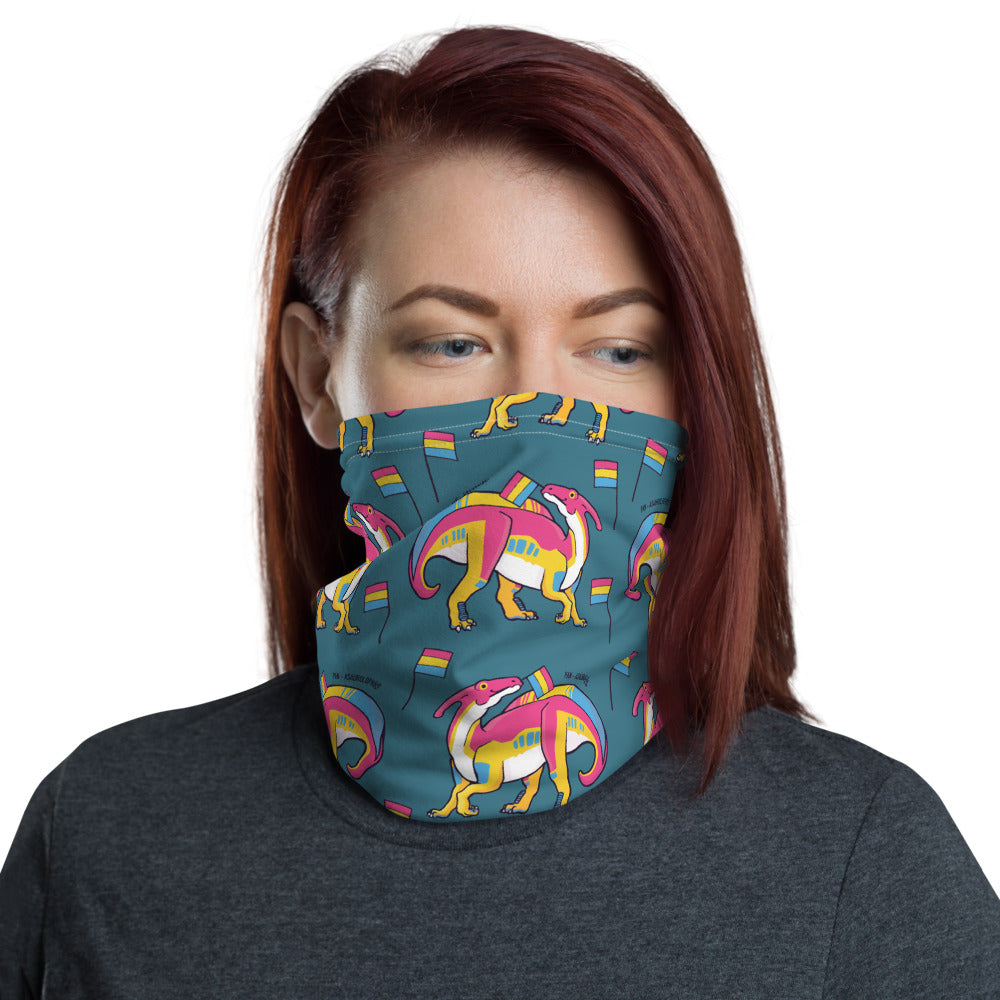 Parasaurolophus Dinosaur Pansexual Pride Flag neck gaiter