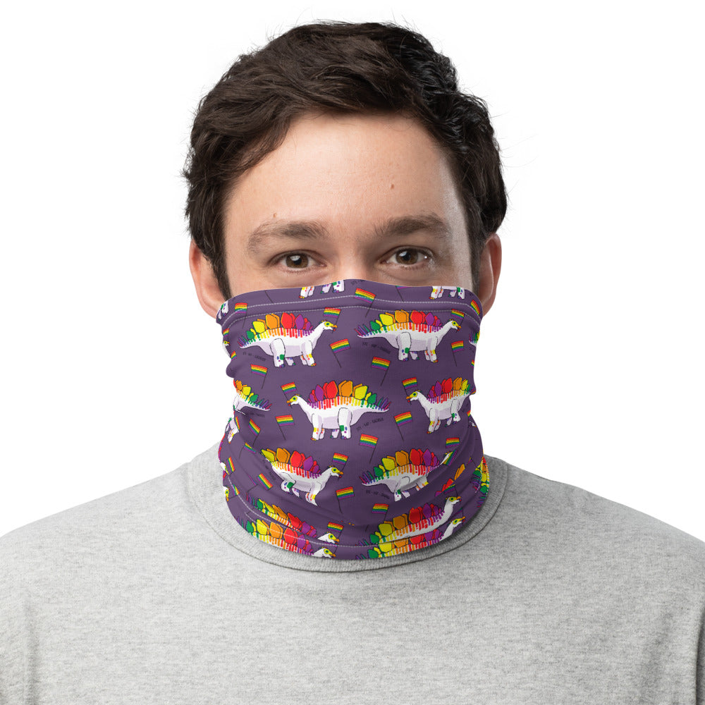 Stegosaurus Dinosaur Gay Pride Flag neck gaiter