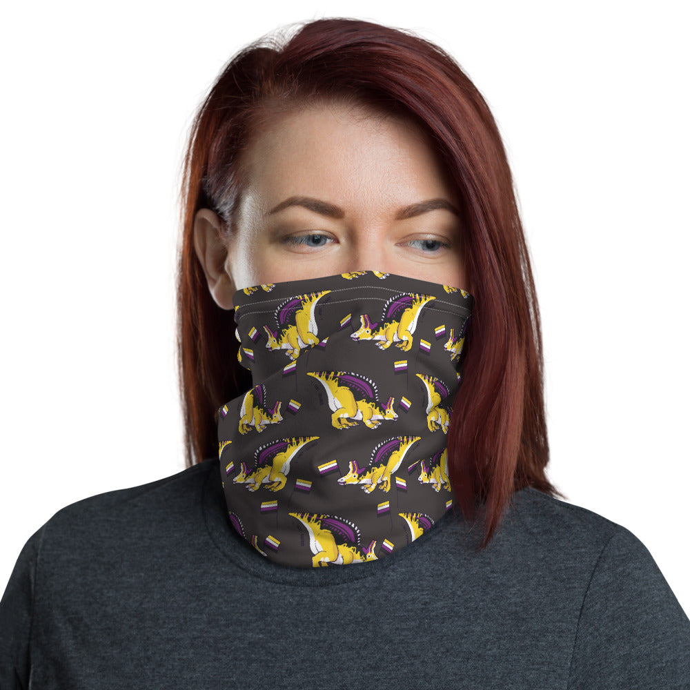 Lambeosaurus Dinosaur Non-binary Pride Flag neck gaiter