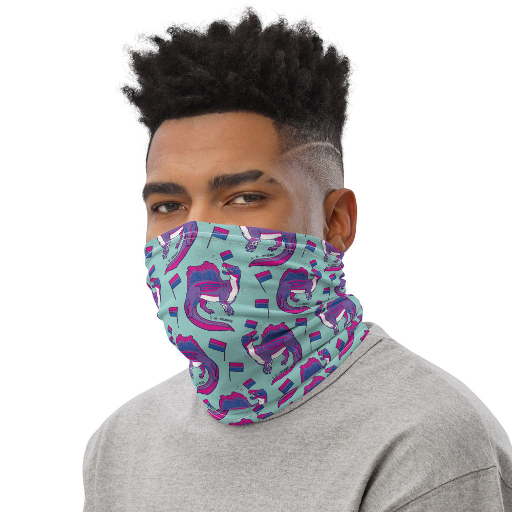 Spinosaurus Dinosaur Bisexual Pride Flag neck gaiter