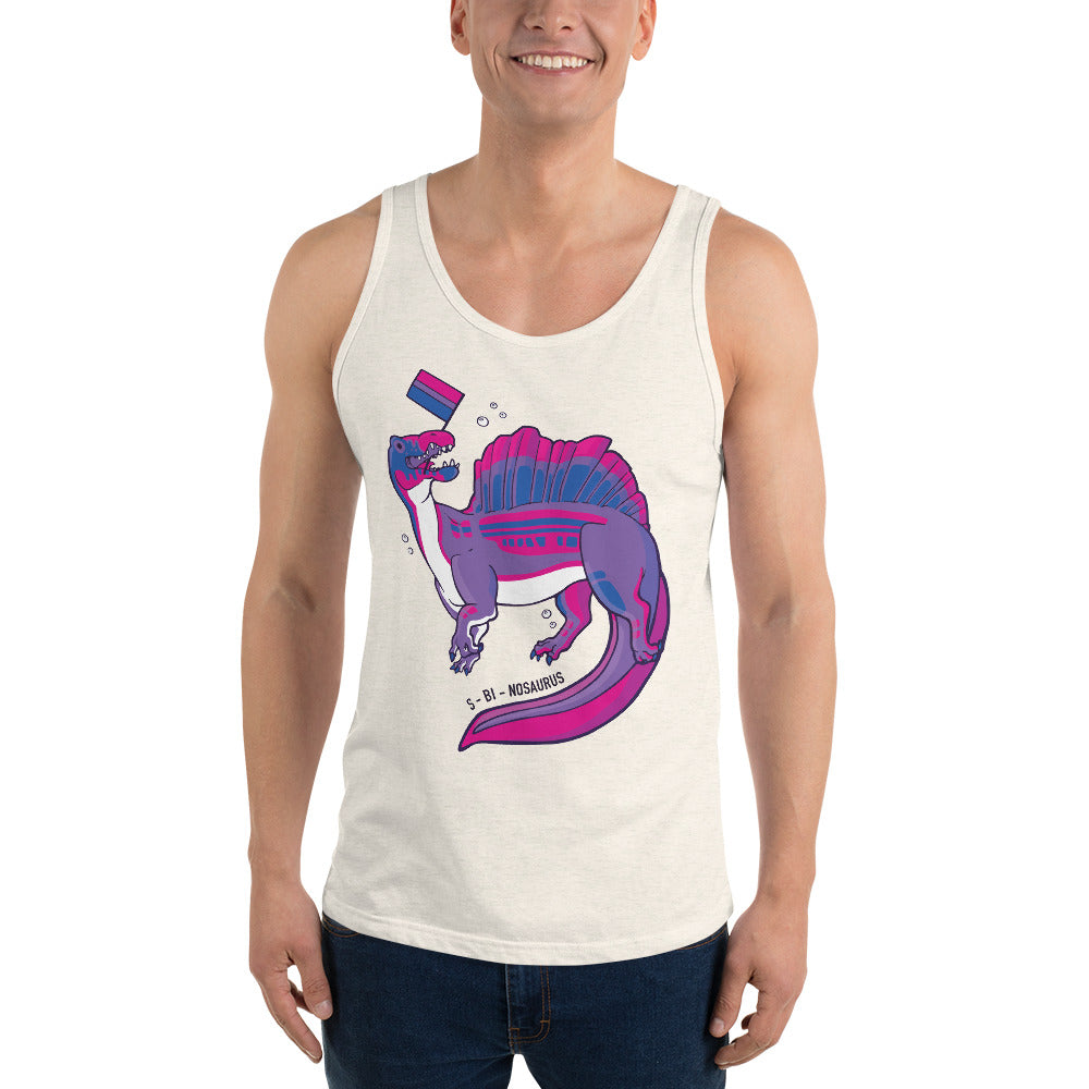 Spinosaurus Dinosaur Bisexual Pride Flag tank top