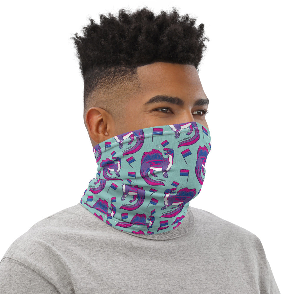 Spinosaurus Dinosaur Bisexual Pride Flag neck gaiter